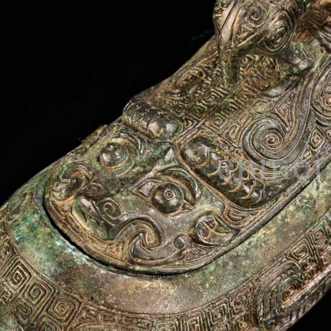 中国古美術・下鄕収集・青銅製牛觥・サイ・鏨刻高浮彫・純銅製・置物・風水開運・酒具