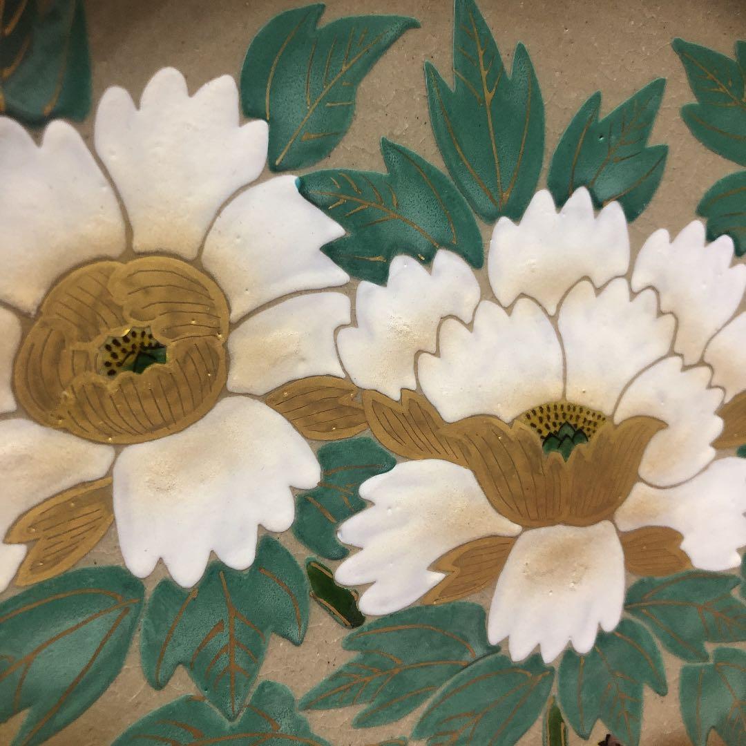 【和】古美術収集家買出品　珍品　古九谷焼飾り皿 白金花柄　本物ラベル付き