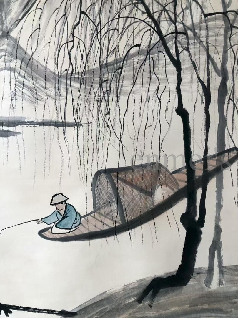 中国古美術・純手描き山水掛軸・水墨画・斉白石印款・書道品・賞物・珍品画・肉筆