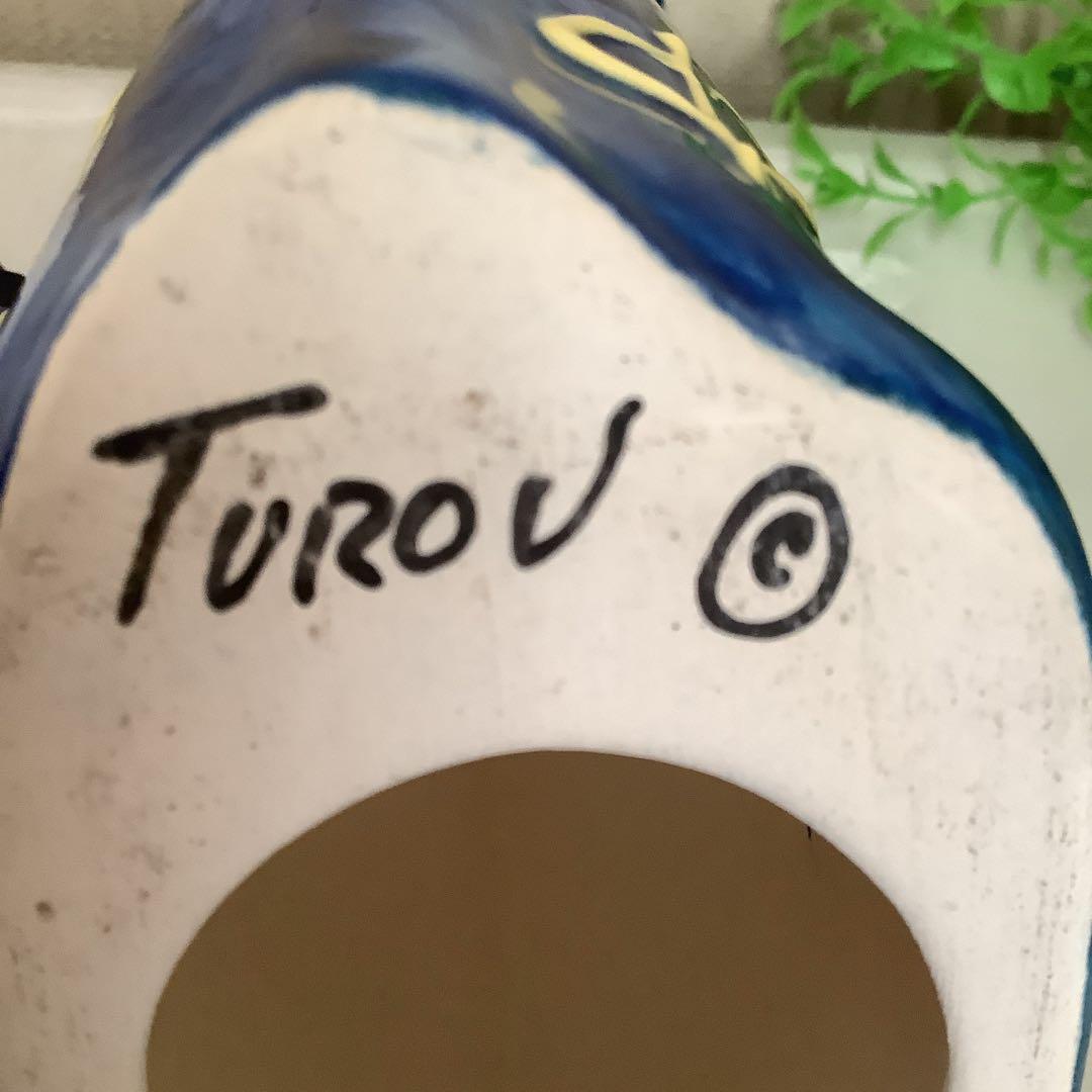 アナトリー・トウロフ作『楽器を奏でる猫』手描き陶器　オブジェ