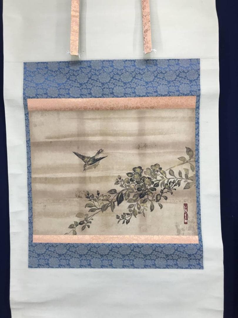 【模写】尾形光琳/花鳥図/横物/掛軸/名家伝来/AC-113