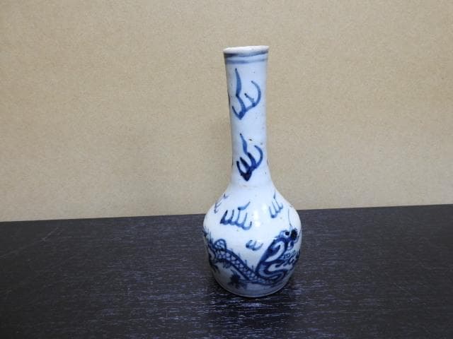 双龍染付輪挿し　清朝？　MA309