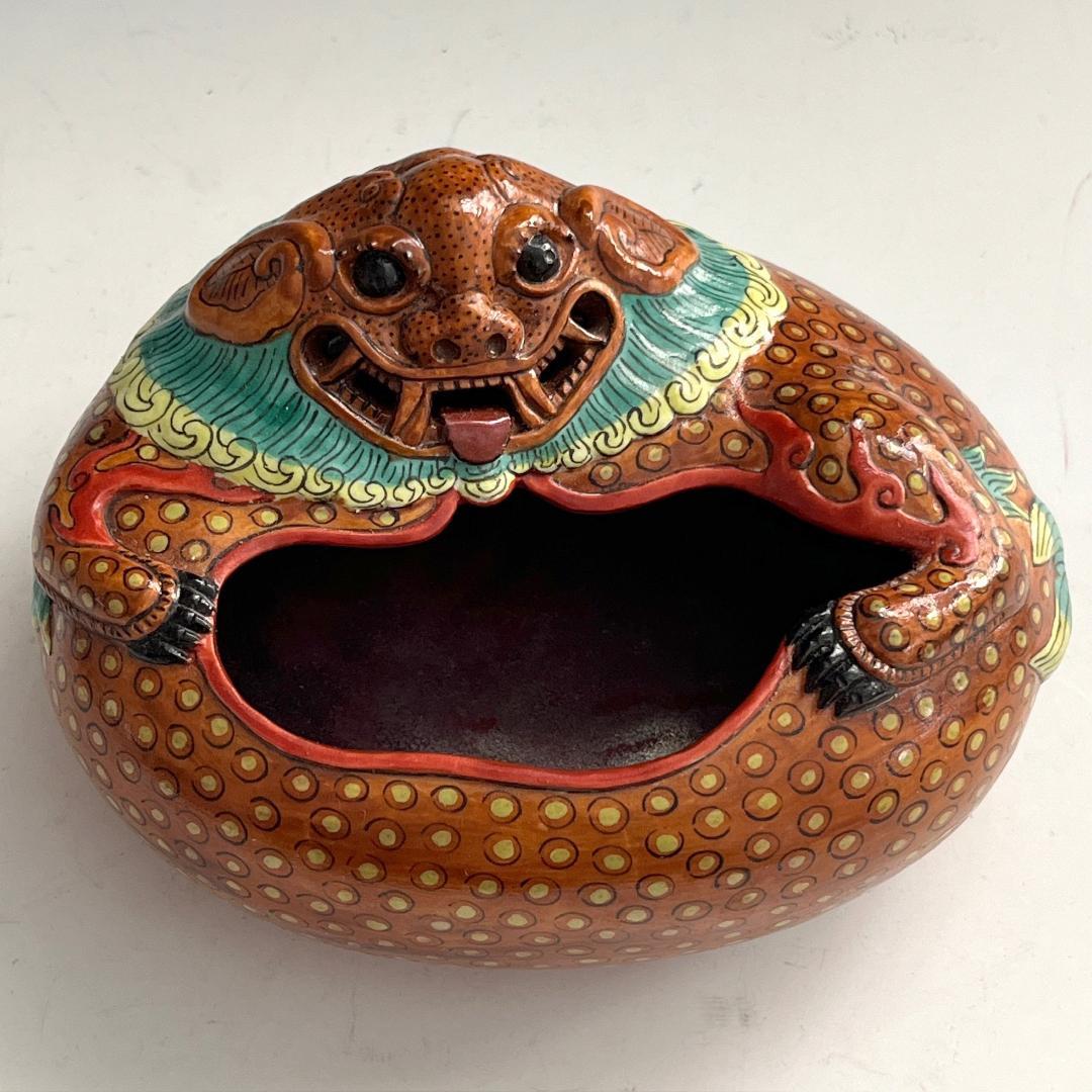 唐物 粉彩獅子形水洗 大清乾隆年製 款 中国美術 古玩 SN813