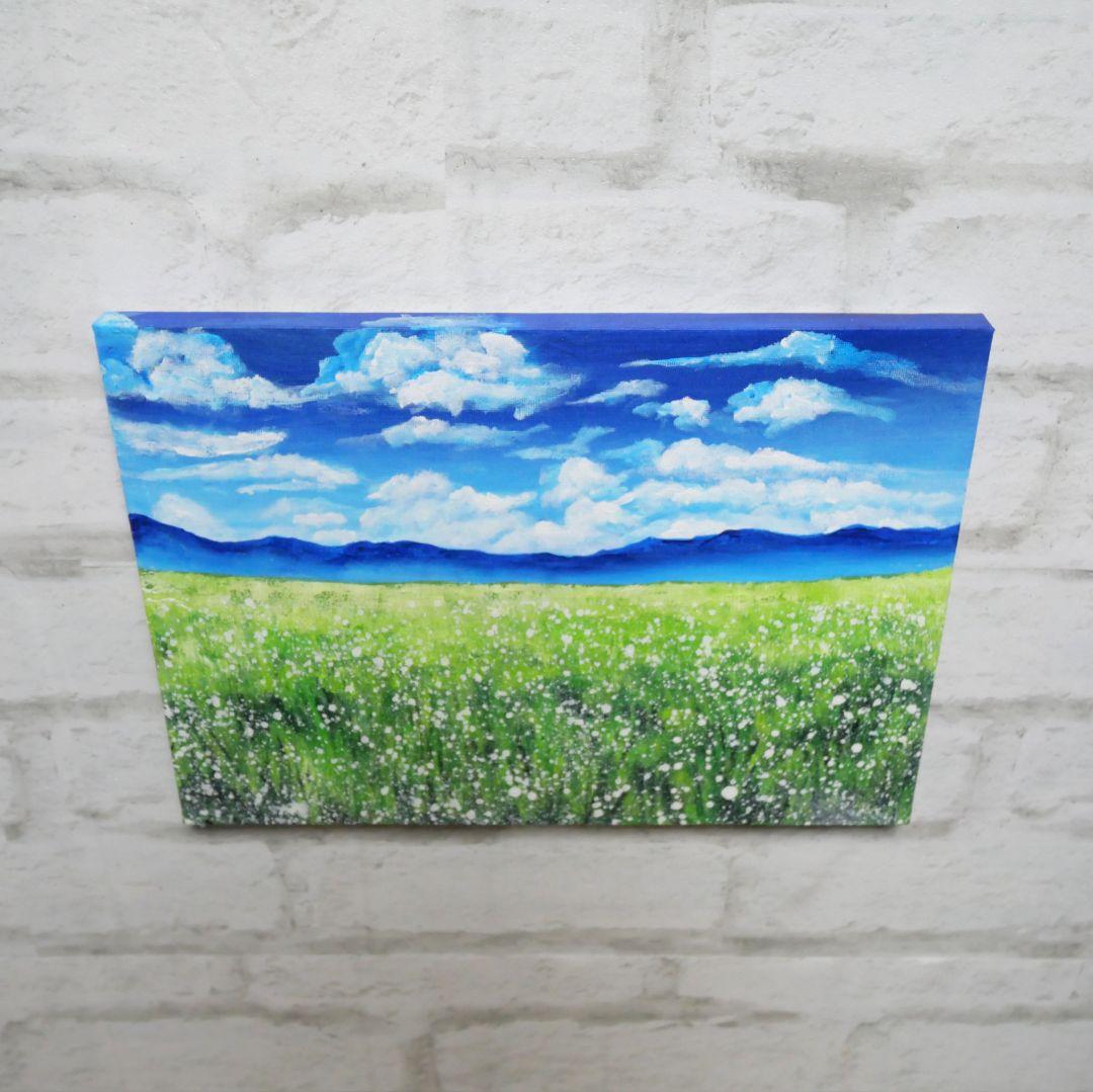 油絵 油彩 油彩画 絵 絵画 【草原に咲く白い花】