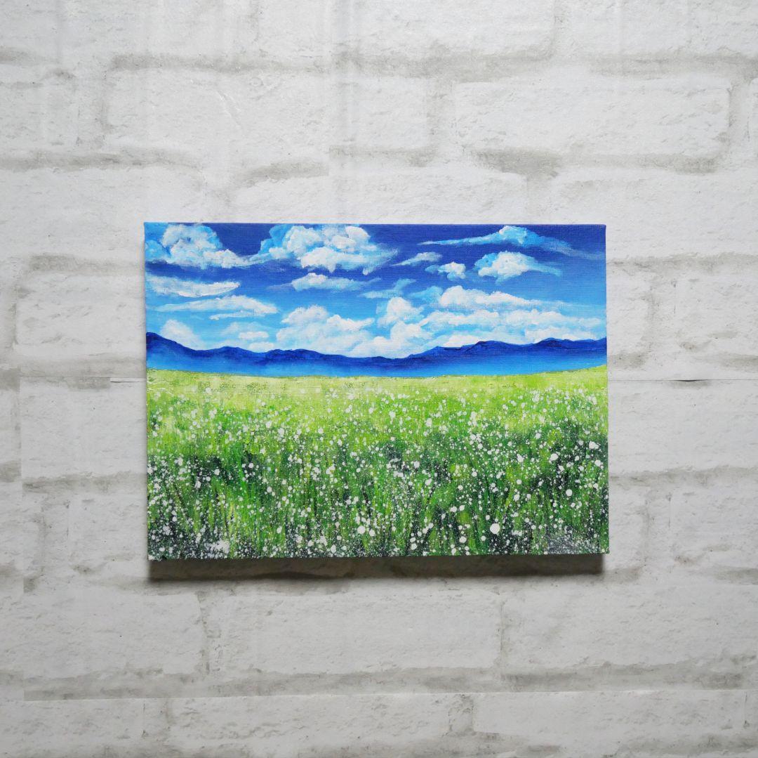 油絵 油彩 油彩画 絵 絵画 【草原に咲く白い花】