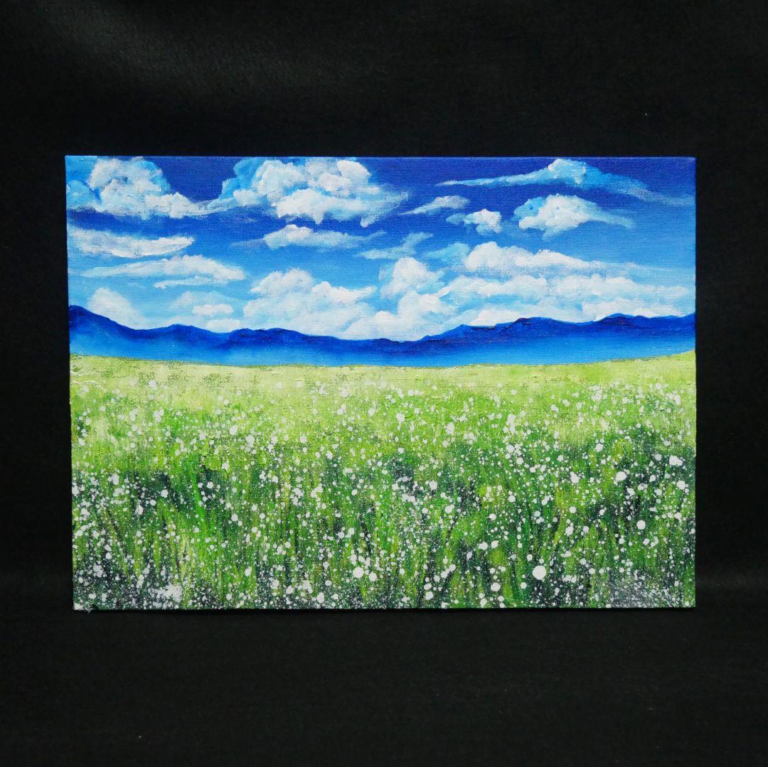 油絵 油彩 油彩画 絵 絵画 【草原に咲く白い花】