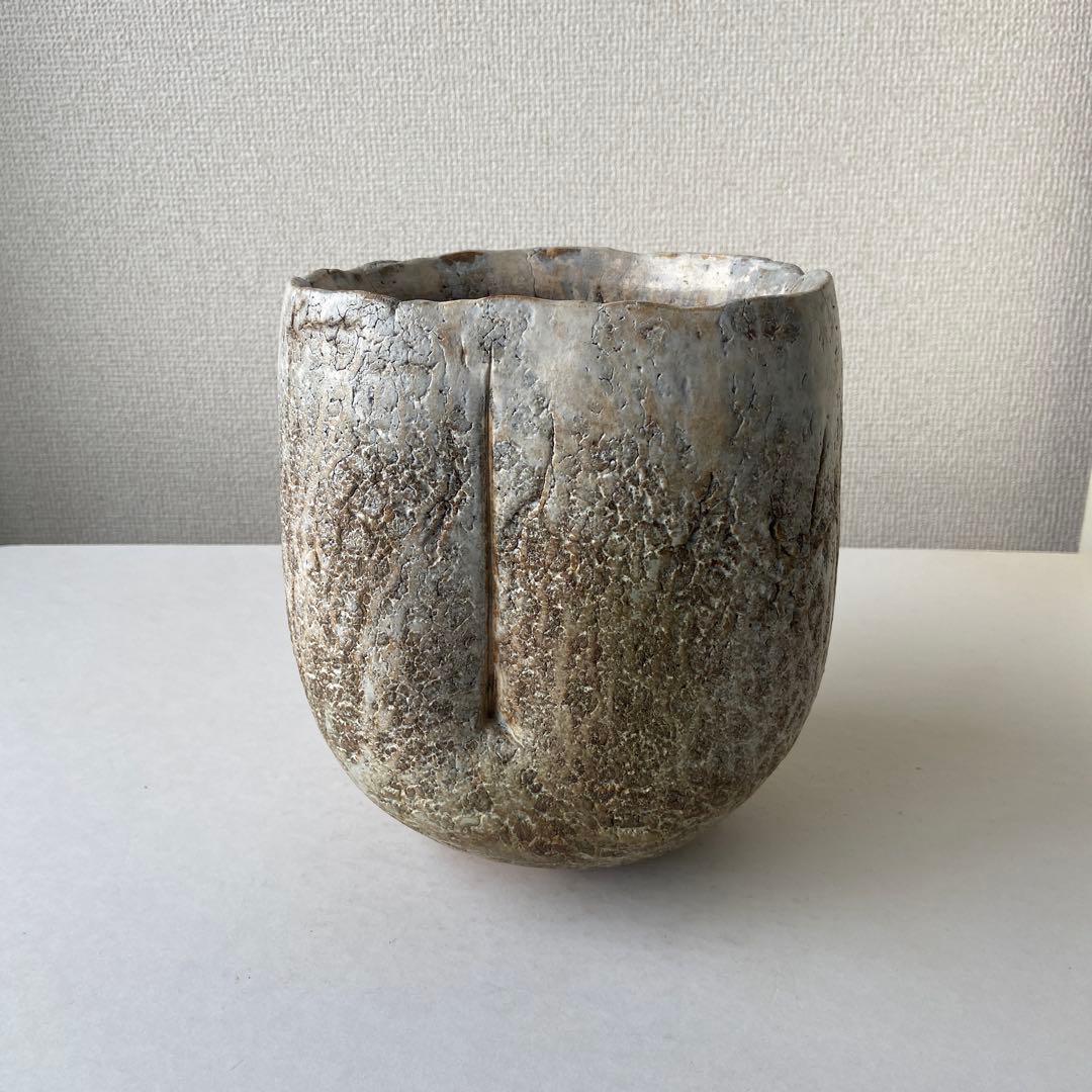 大江幸彦　花瓶　白釉薬　共箱