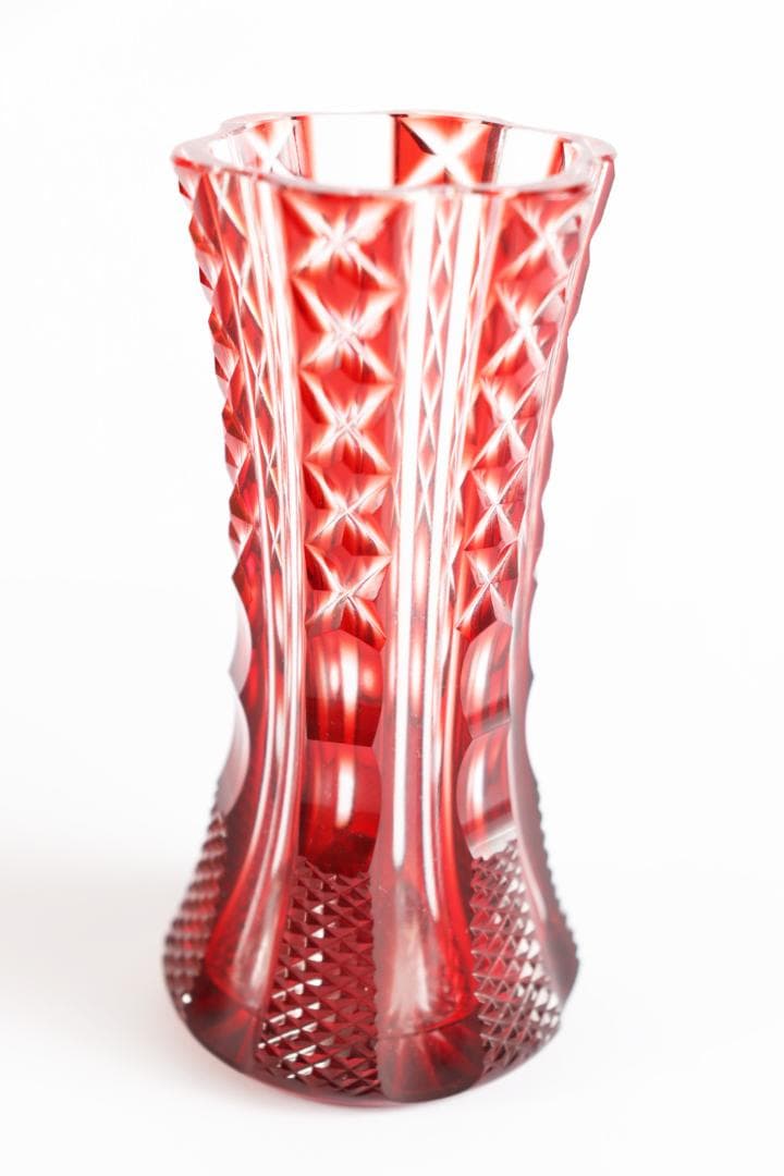 島津薩摩切子 花瓶 色被せガラス 薩摩ガラス 共箱