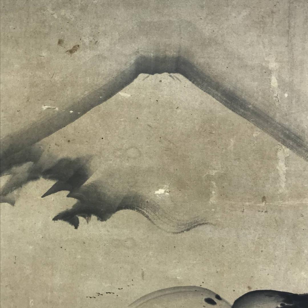 【真作】遠藤廣古/富士図/山水図/富嶽図/富岳図/横物/掛軸☆宝船☆AD-533