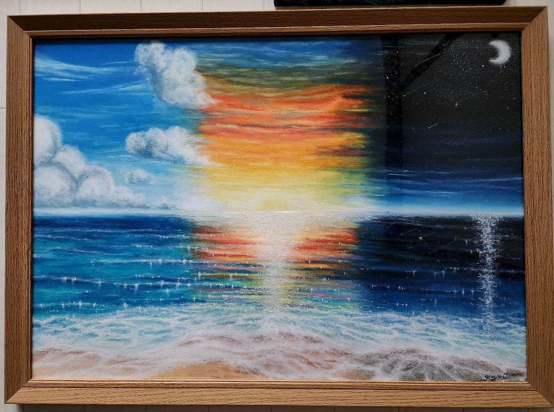 風景画　海　絵画　アート　海の絵　空　パステル　油絵　インテリア　自然　抽象画