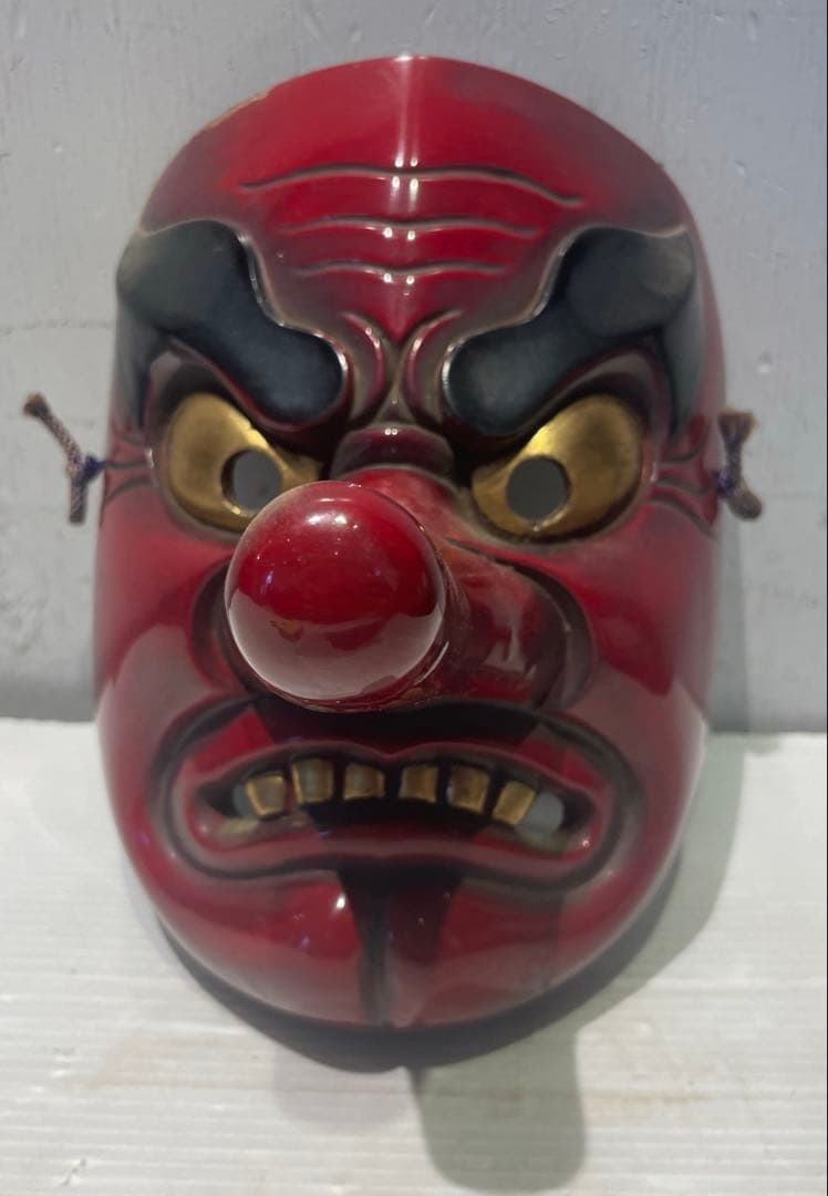 天狗 お面 壁掛け　木彫　時代　木彫り　小天狗　清巴　魔除け　縁起物　鬼面
