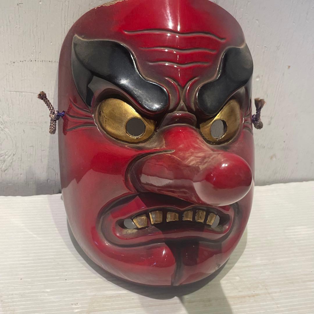 天狗 お面 壁掛け　木彫　時代　木彫り　小天狗　清巴　魔除け　縁起物　鬼面