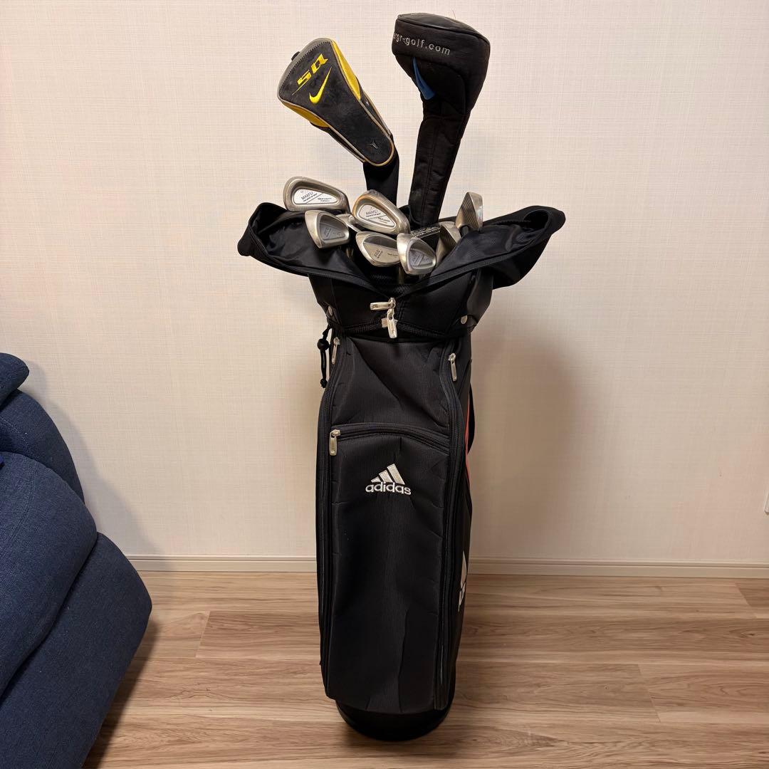 【初心者セット】アディダスキャディーバッグ　黒赤　おまけ多数