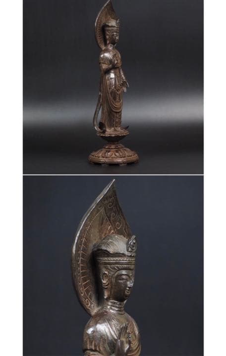 送料無料 秀峰作 鋳銅製聖観世音菩薩像　高さ38ｃｍ　優品