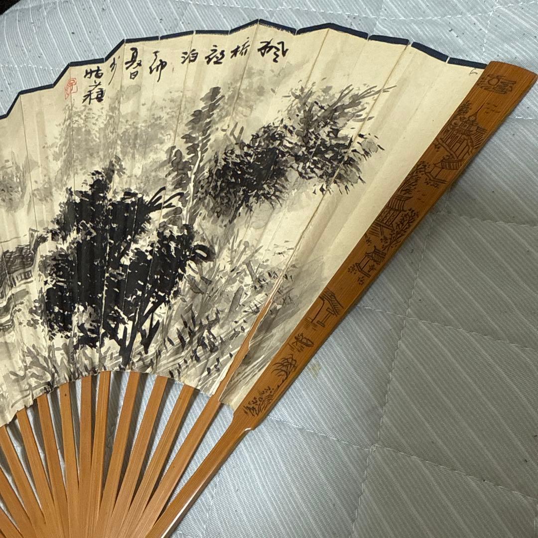 中国古美術 扇子 在銘 文房具　煎茶道具　茶合　山水人物彫　竹茶合 詩文彫