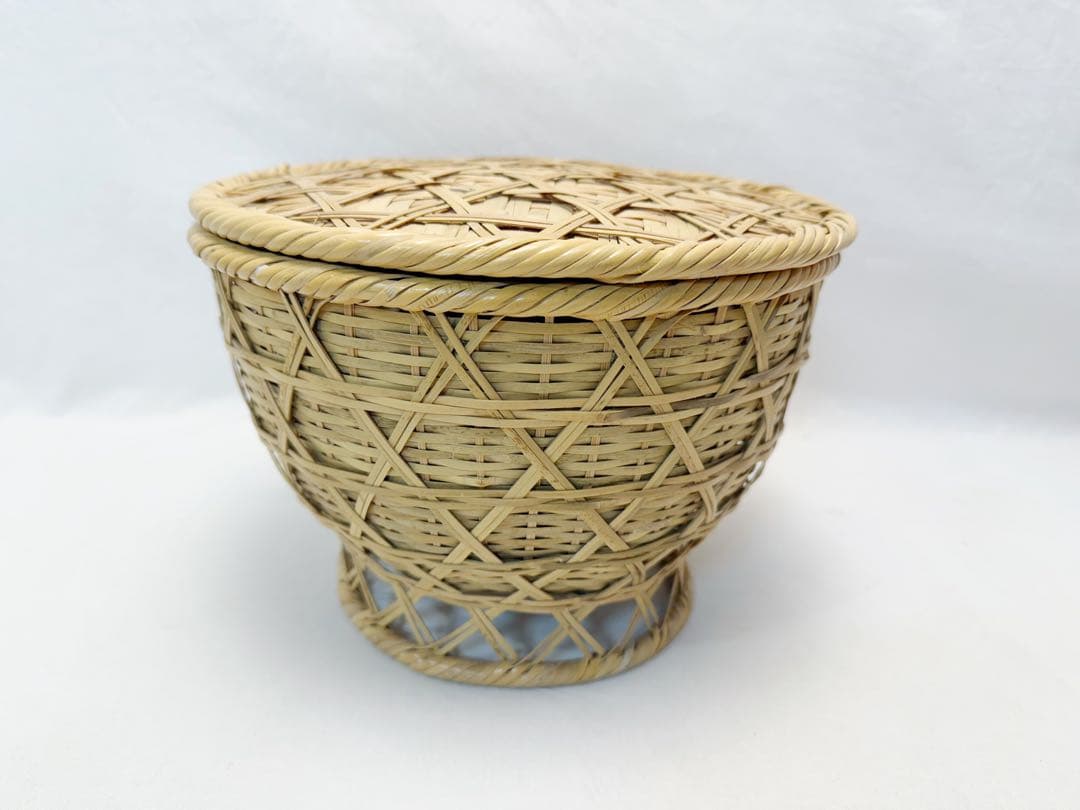 未使用 懐石道具 竹編籠飯器 朝茶事 竹飯器 刻印 夏用 箱無