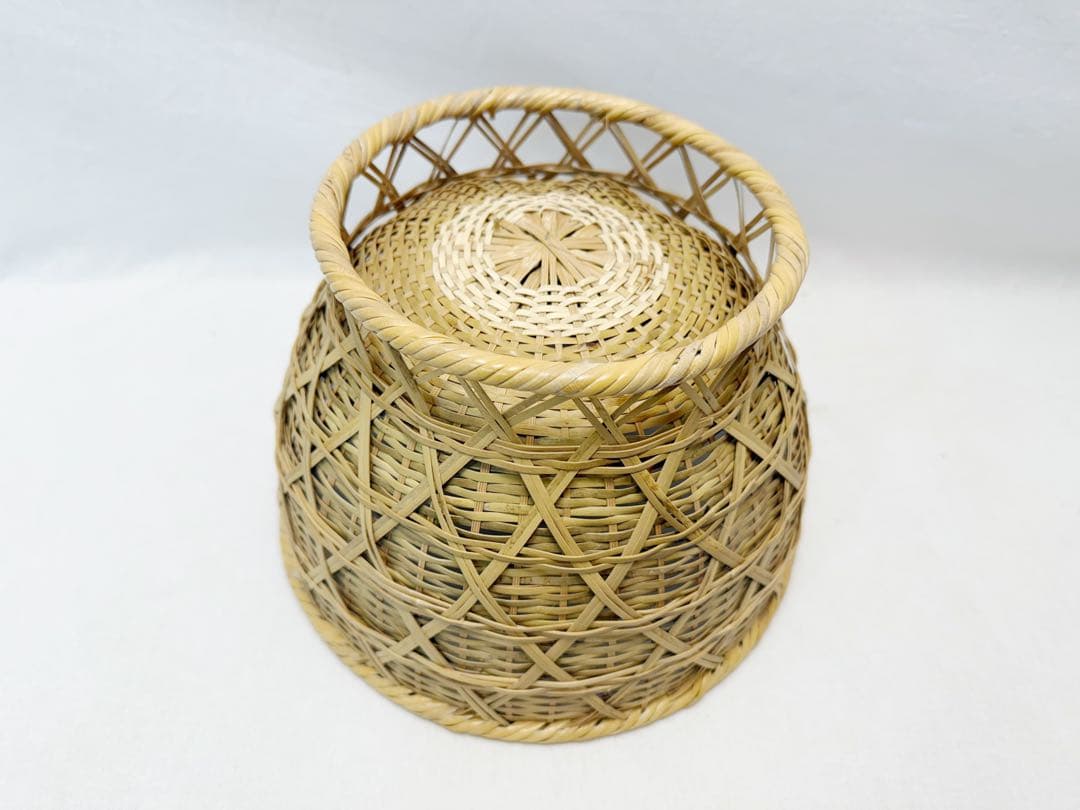未使用 懐石道具 竹編籠飯器 朝茶事 竹飯器 刻印 夏用 箱無