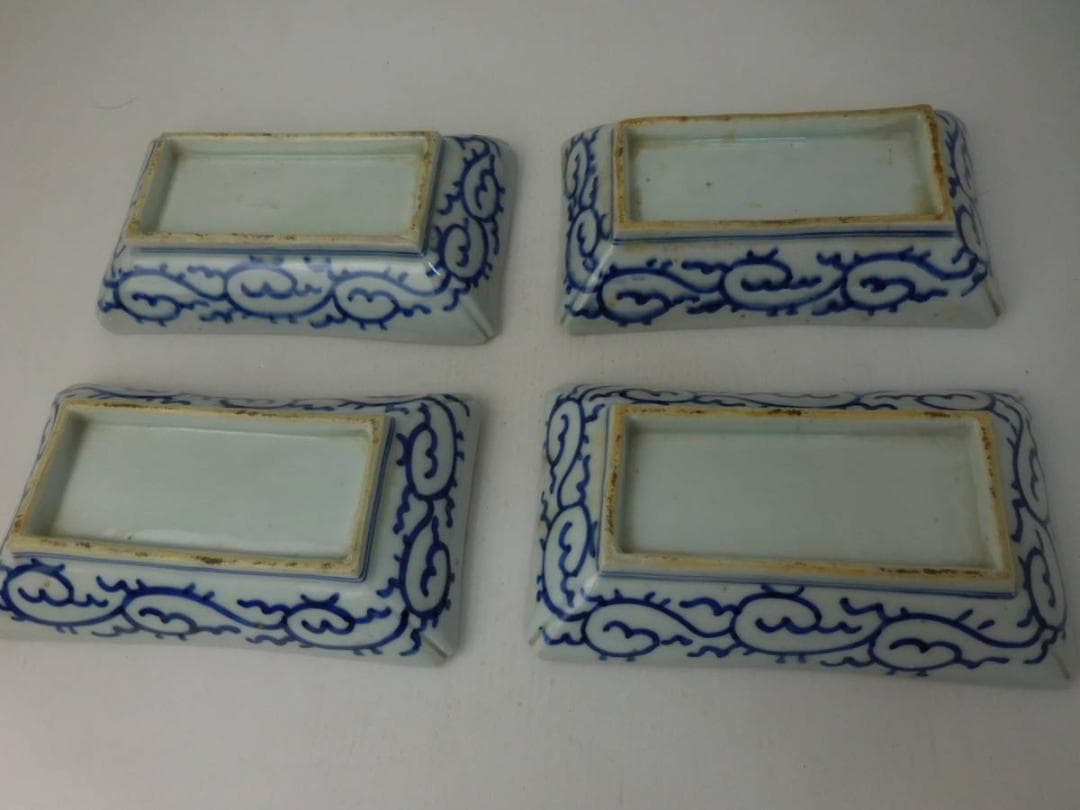 古伊万里　松竹梅唐草文長皿　4枚　明治初期