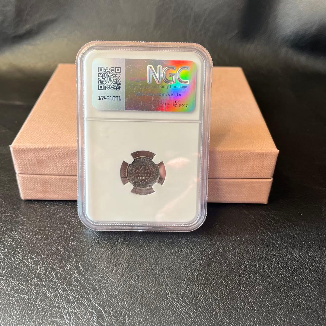 【AU】NGC 1884　イギリス英領インド　2アンナ銀貨ミントマークなしレア