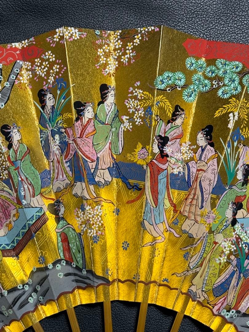 扇子　33cm 十松屋福井扇舗　鬘扇　朱妻明皇貴妃花軍花車図　仕舞扇　能楽　着物