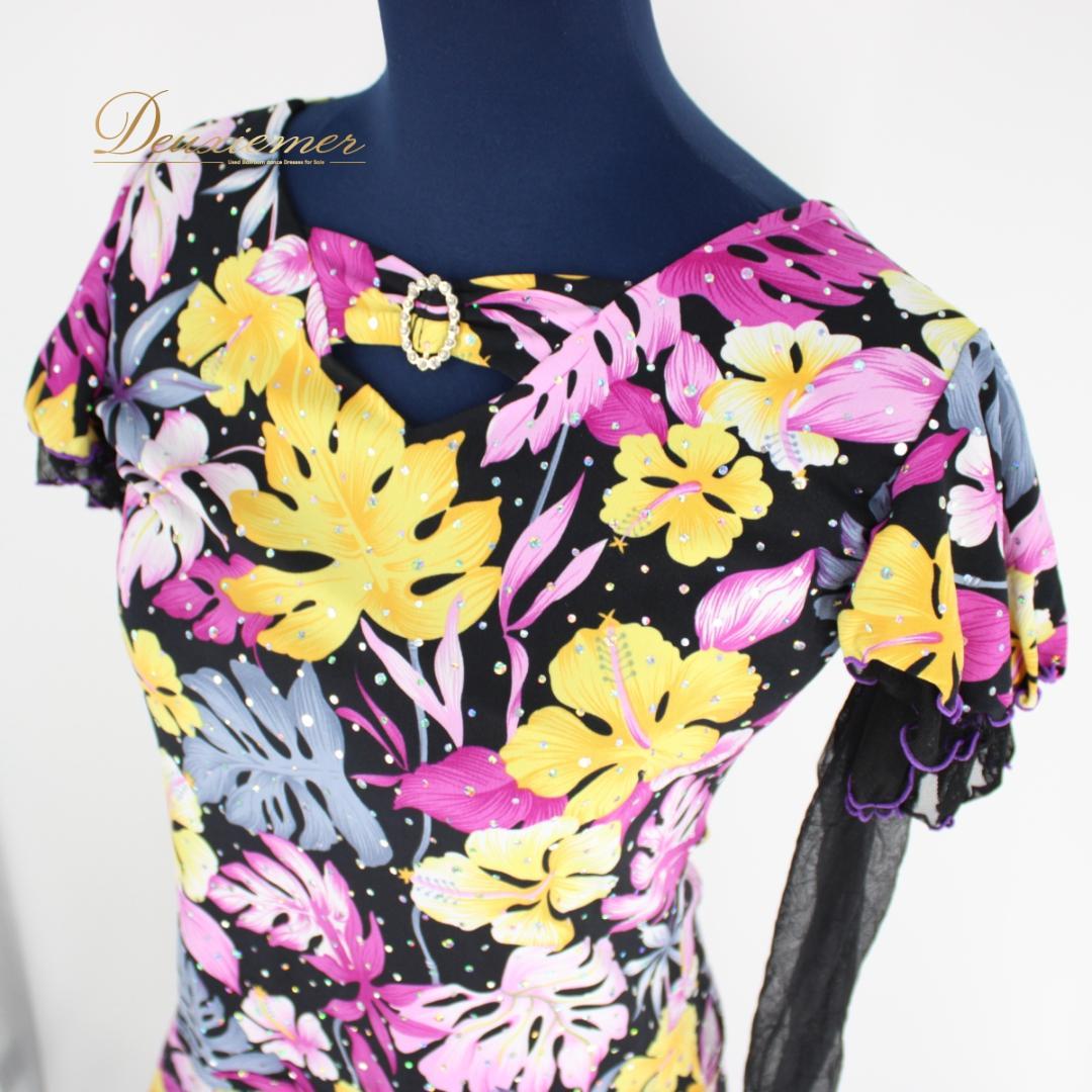 【美品 社交ダンス衣装】上下セット レッスン パーティー 黄色 紫 薄紫 長袖