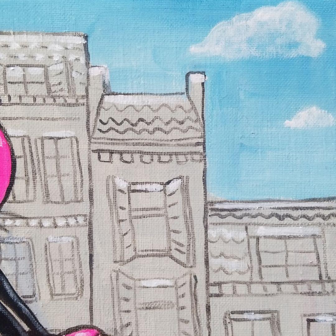 油絵　 専用　スクーターに乗る黒猫