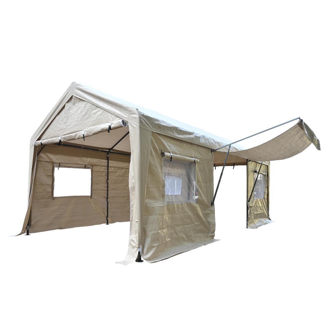 新品【UV·防水 上開きドア】車庫テント ガレージテント 3×6m【ベージュ】