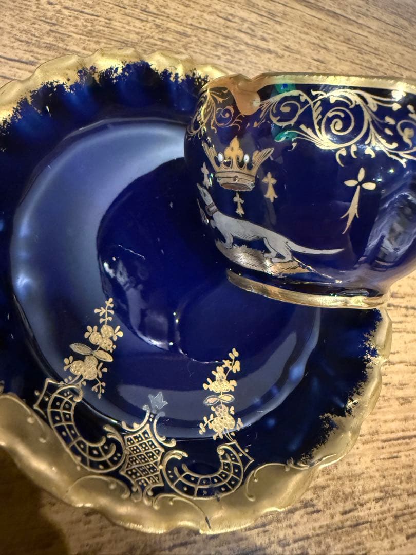 リモージュ　デミタスカップ＆ソーサー　コバルトブルー