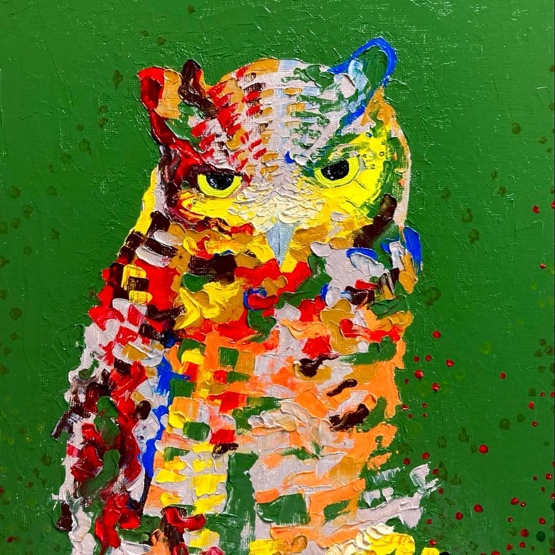 油絵　フクロウ（ミミズク）