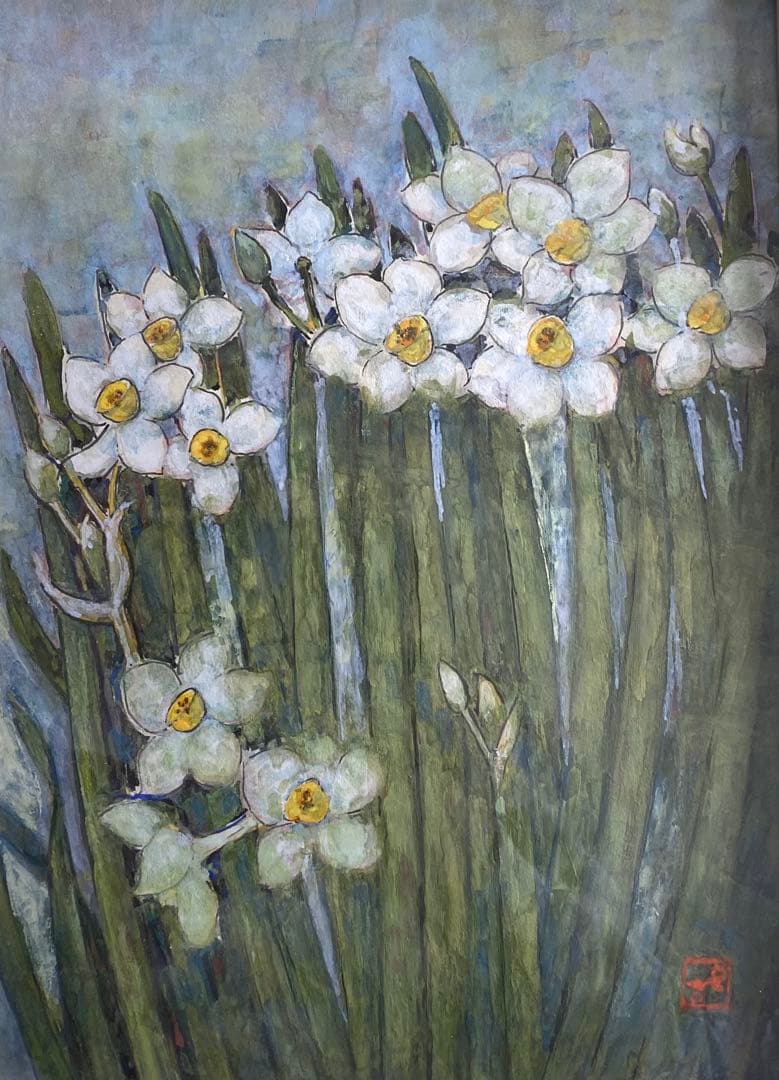 日本画「白い花」