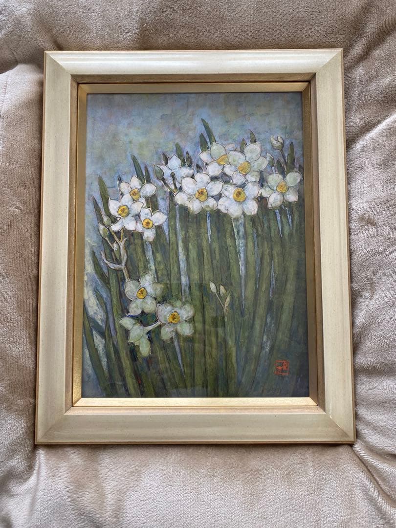 日本画「白い花」