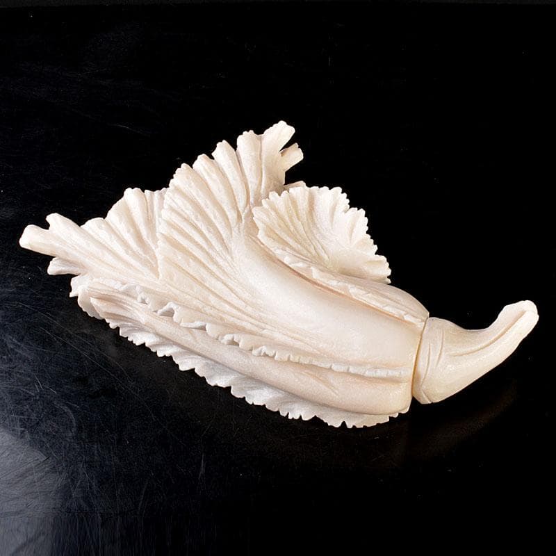 中国　玉石白玉彫刻　白菜　置物　飾台付　C　6846