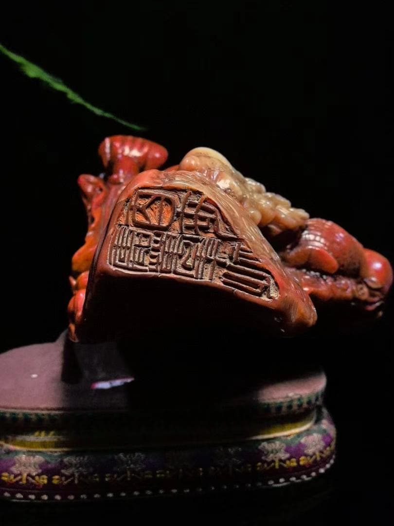 中国古美術・財神到の印鑑・寿山石の極上紅田印章・置物・純手彫り・風水開運・文房具