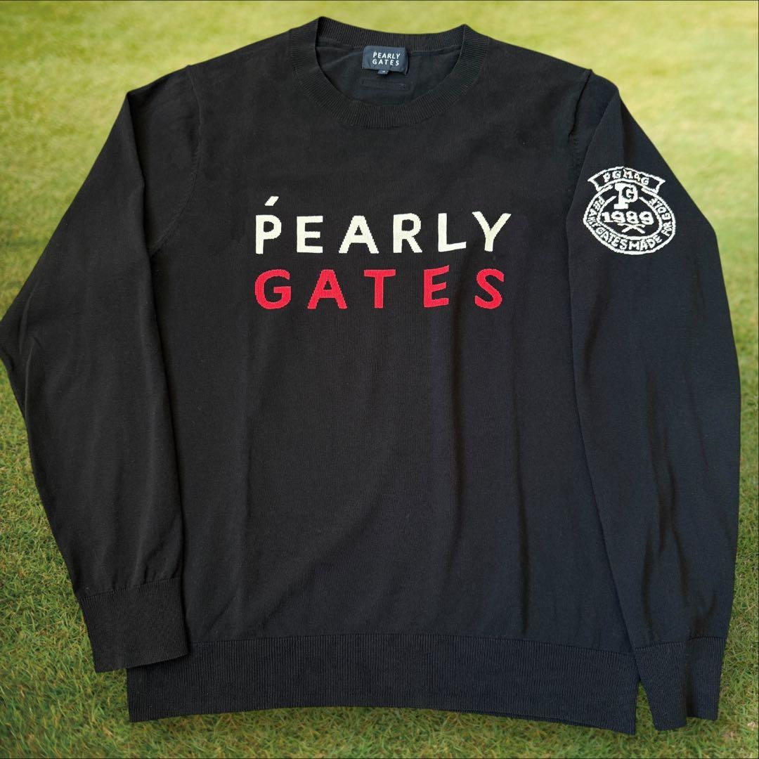 パーリーゲイツ　ニット　黒　白　赤　M〜L相当　ブラック　コットン素材　4