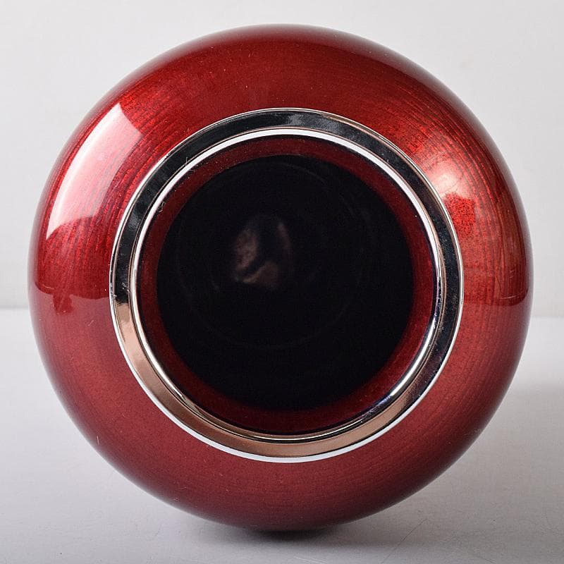 七宝焼　赤透明釉　四君子文　花瓶　唐木台付　共箱　M　R8361