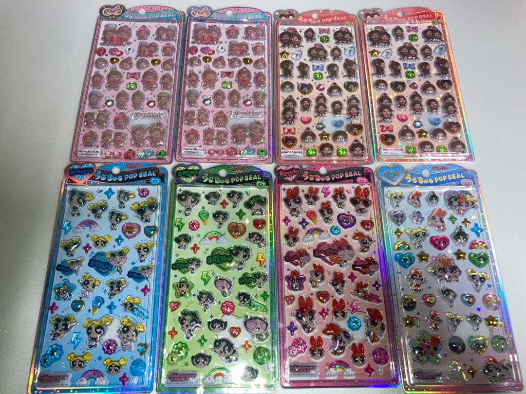 国内完全正規品うるちゅる POPシール パワーパフ＋モンチッチ8枚セット