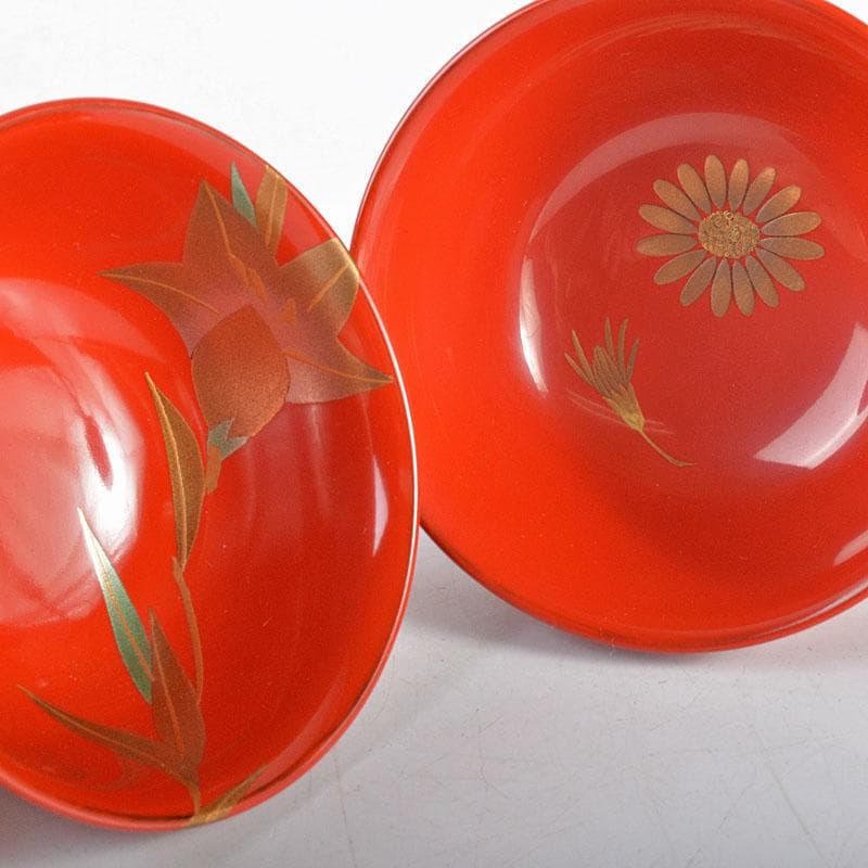 輪島塗　三谷吾一・井波唯志など特選五作家　朱盃　五客　共箱　F　R4348