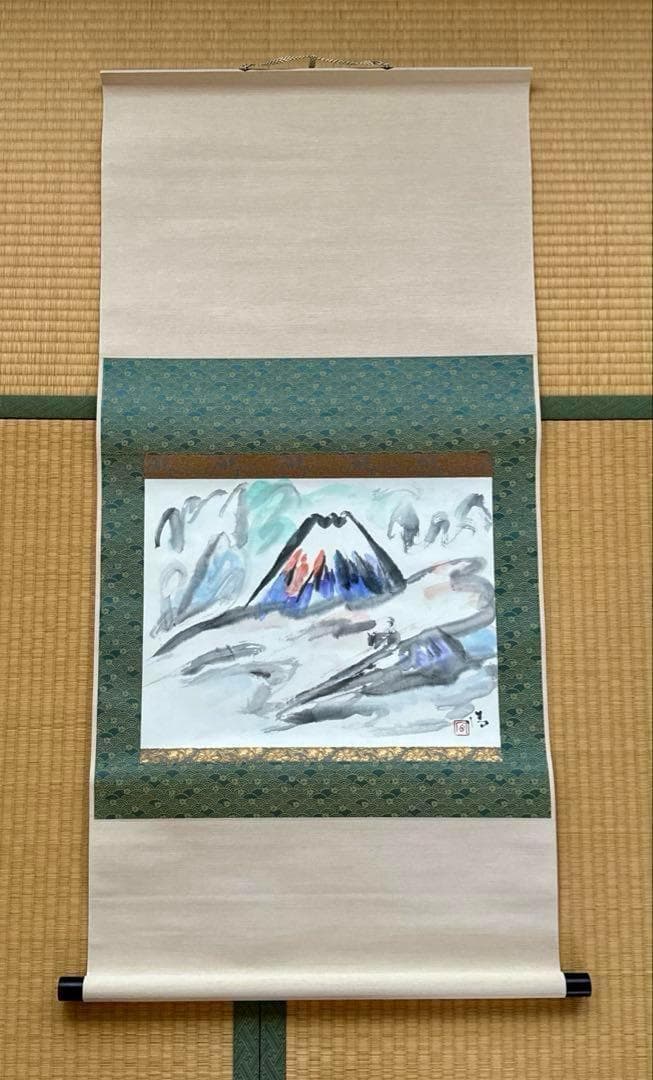 箱付 富士初雪 掛軸 茶道 和室 茶 工芸品 アンティーク 書道 日本 宮尾清一