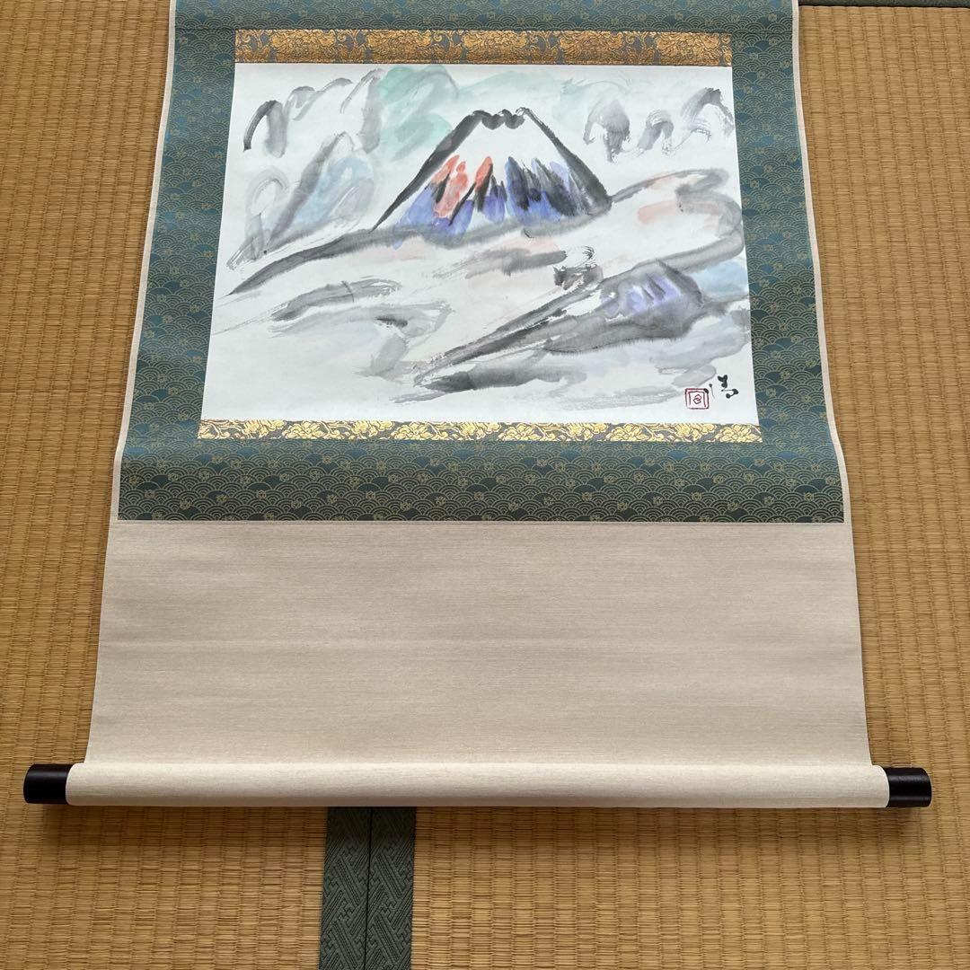 箱付 富士初雪 掛軸 茶道 和室 茶 工芸品 アンティーク 書道 日本 宮尾清一
