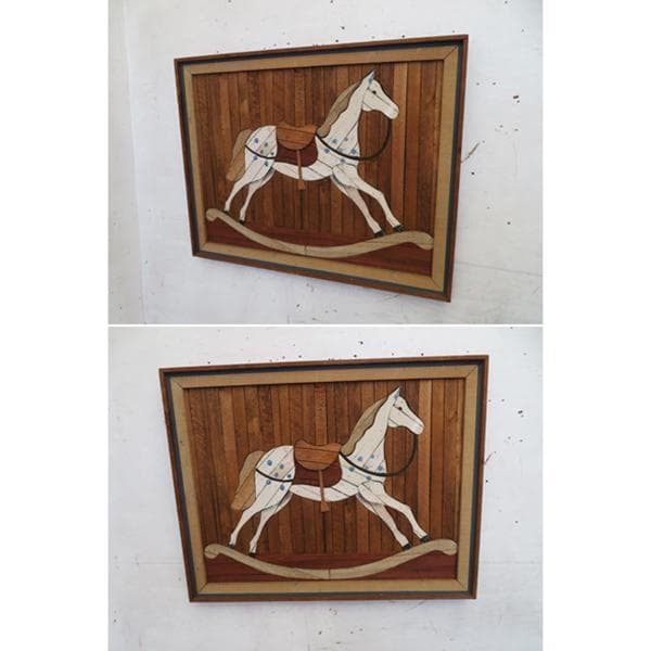 美品■ウォールアート■ロッキングホース■揺り木馬■寄木細工■板張り■ウッドアート