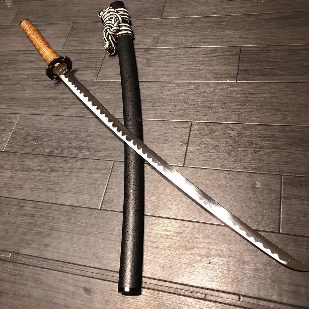 高級模造刀　籐巻拵え　高級居合刀　白黒結び　合金　籐巻柄