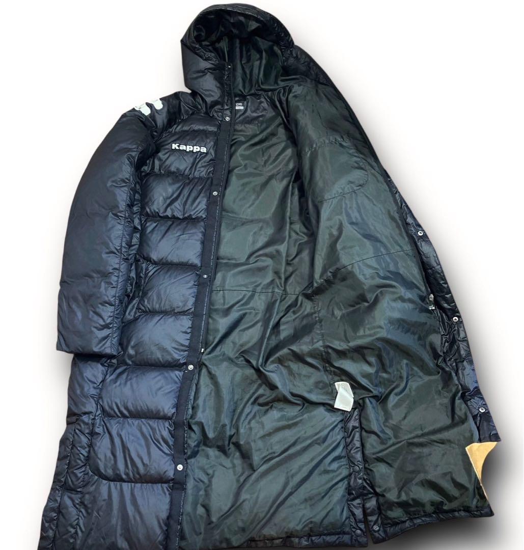 ◆kappa ロングダウン　ベンチコート　ブラック　ロゴ　フード　M