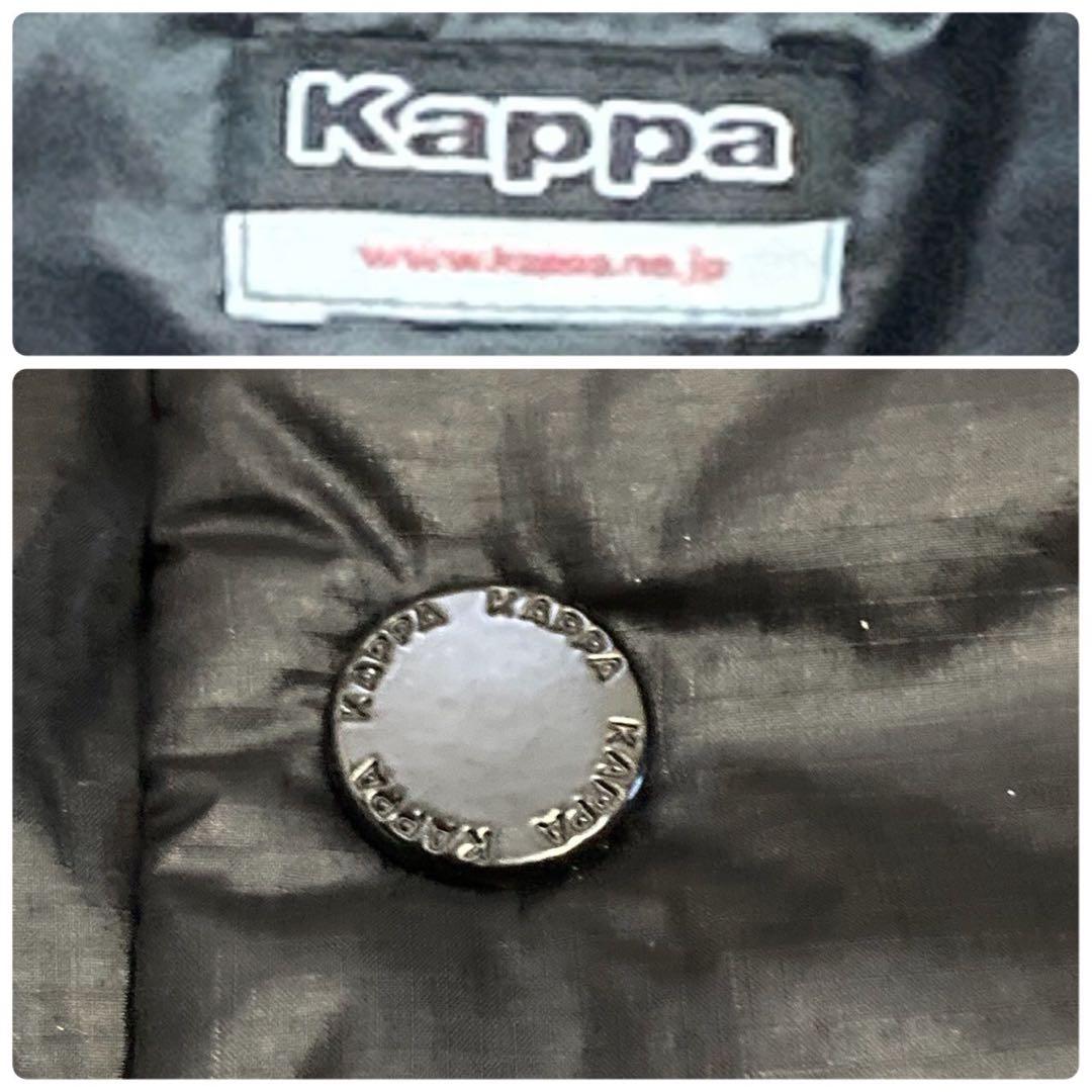 ◆kappa ロングダウン　ベンチコート　ブラック　ロゴ　フード　M