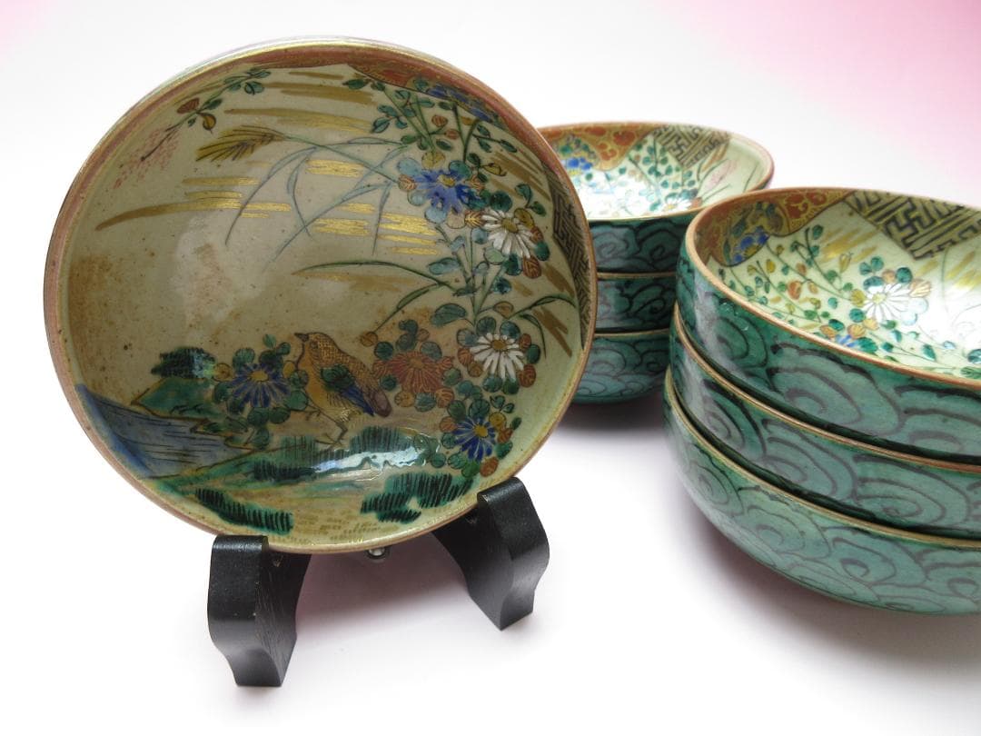 時代物 九谷 庄三 鶉紋 小鉢 7客 TN 87 70816