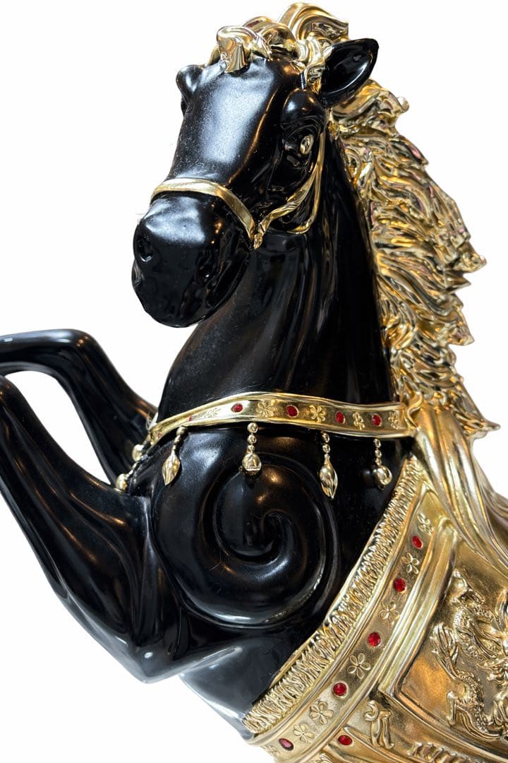 黒金の馬の彫刻 オブジェ　馬