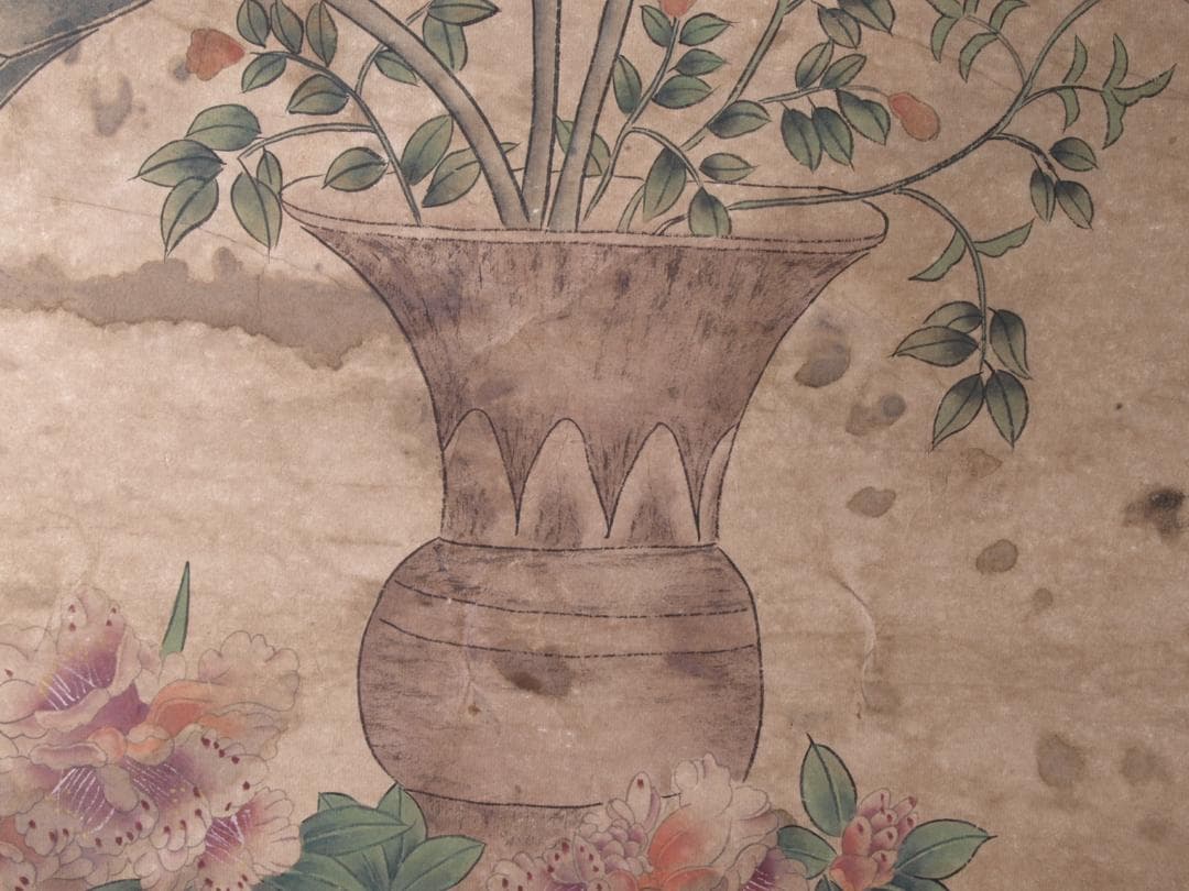 古民家整理品　中国五代作家　巨然作　掛け軸　肉筆水彩絵　 AK538A14-3