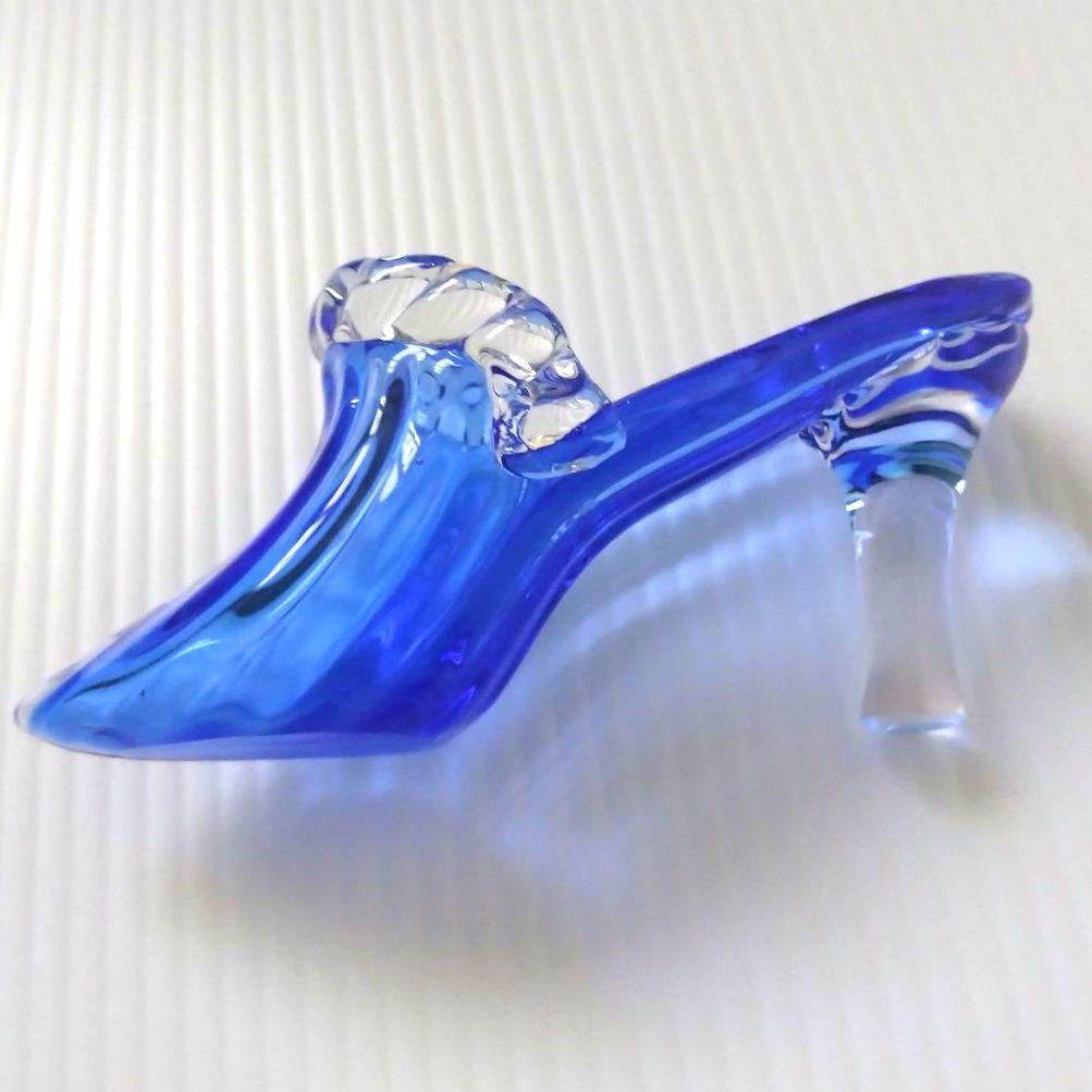 イタリア Murano ムラーノ ガラス オブジェ 置物 靴 ブルー ハイヒール