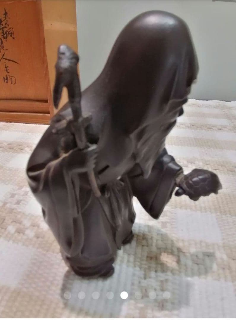 青銅製　寿老人(じゅろうじん)　　　木製台付き、木箱入り