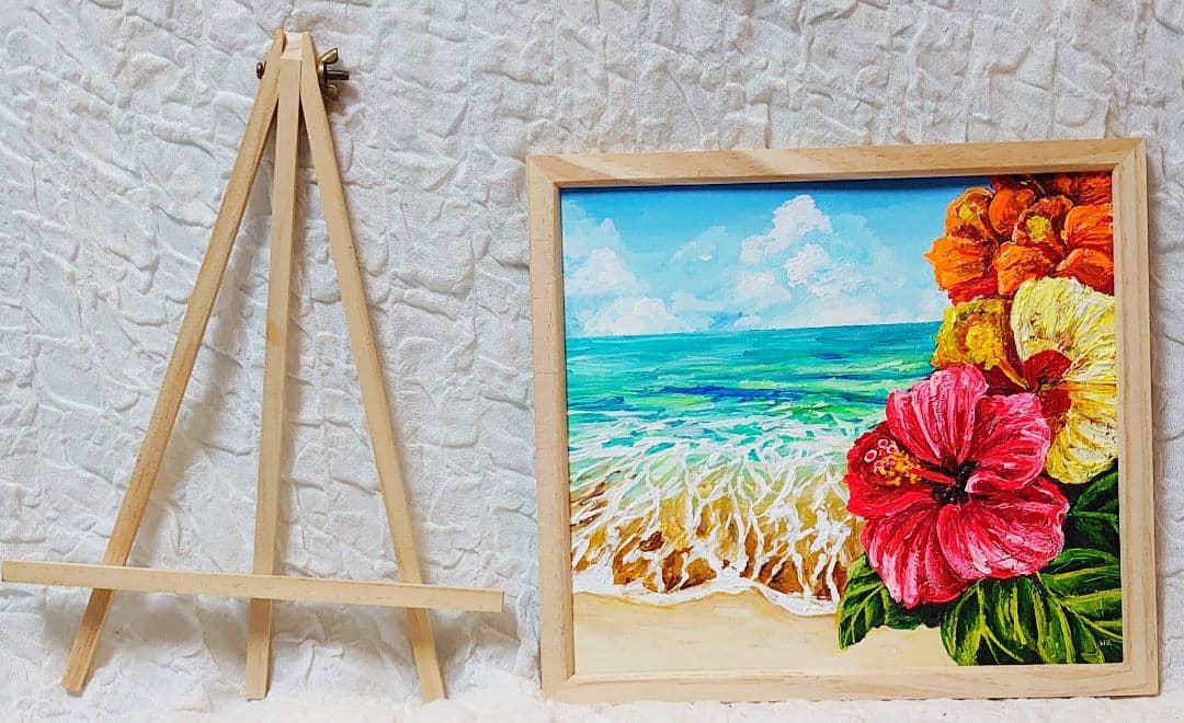 油絵 絵画【海とハイビスカス】