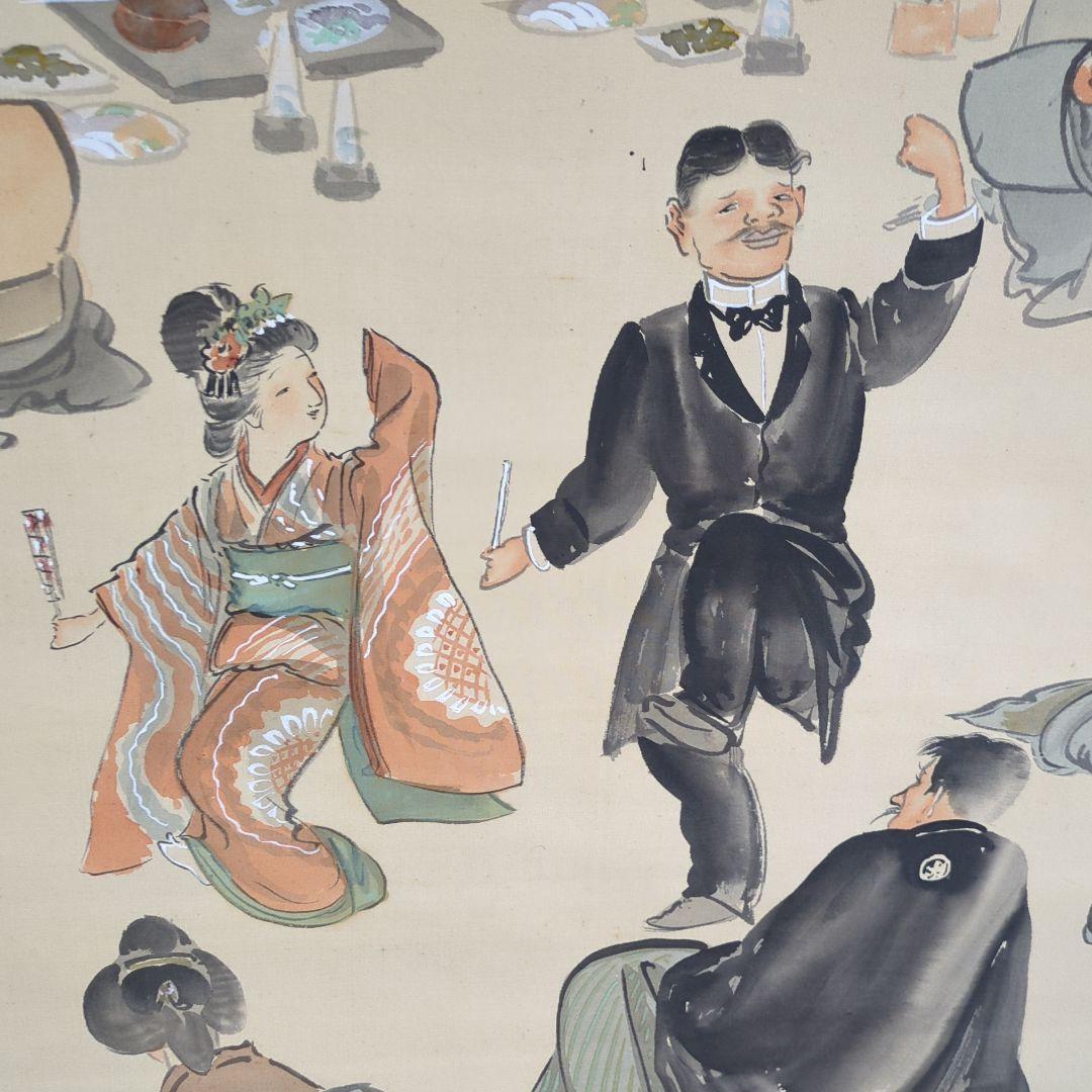 熊耳耕年の浮世絵の掛軸「宴席図」